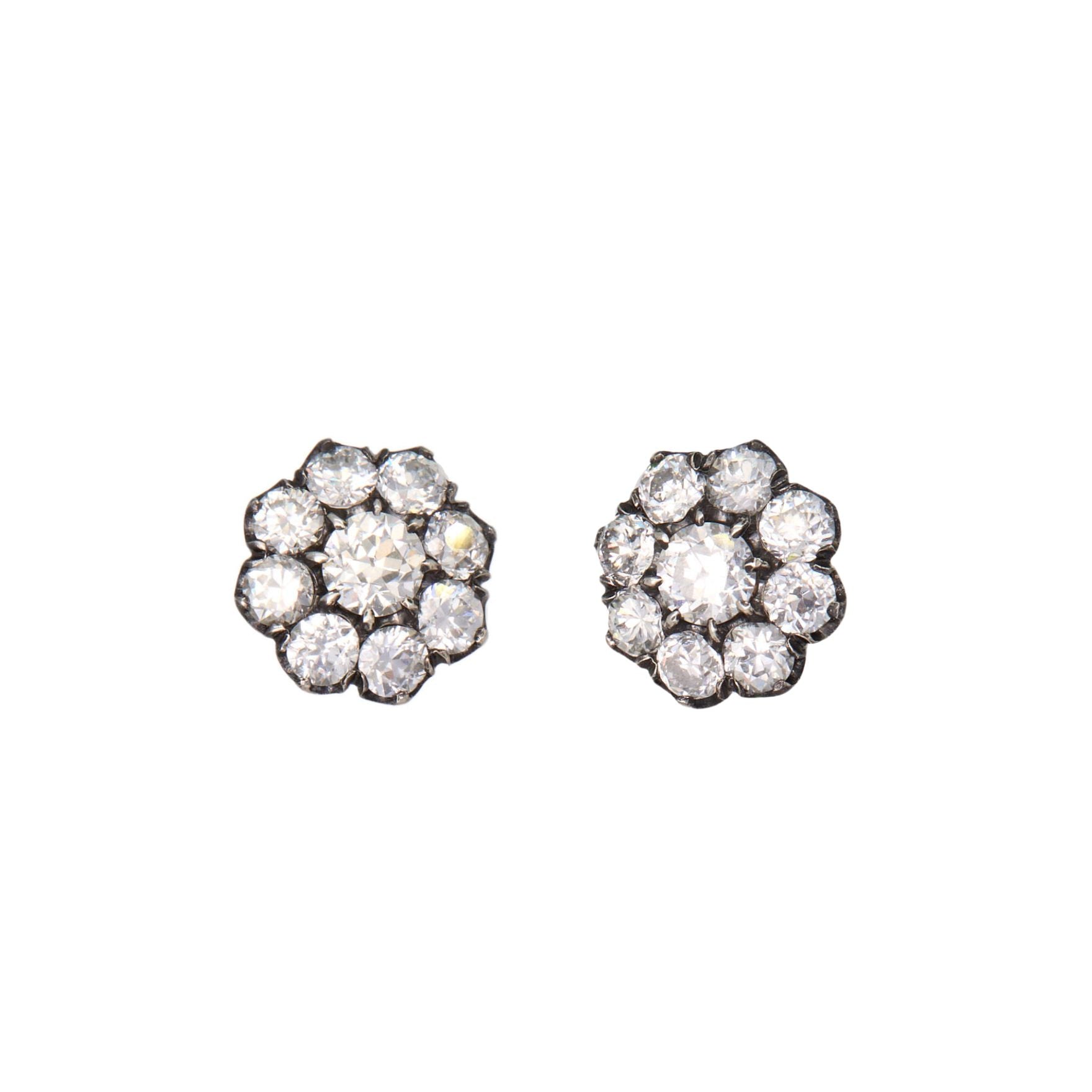 Diamond Cluster Earrings-Charlotte Sayers Antique Jewellery