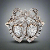 Diamond Double Heart Ring-Charlotte Sayers Antique Jewellery