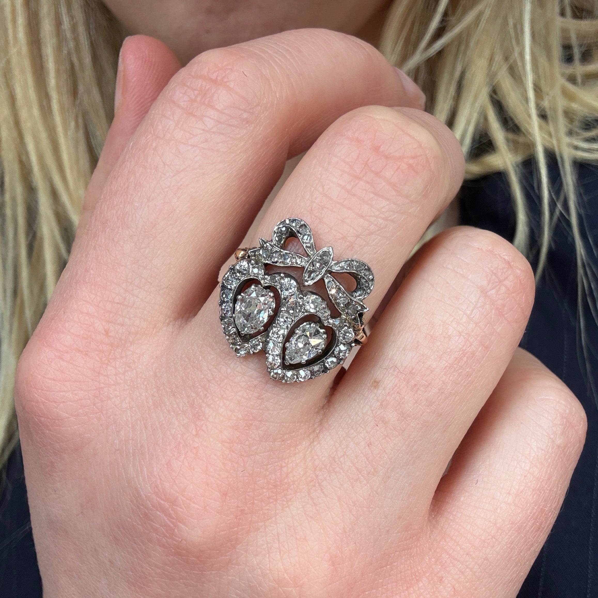 Diamond Double Heart Ring-Charlotte Sayers Antique Jewellery