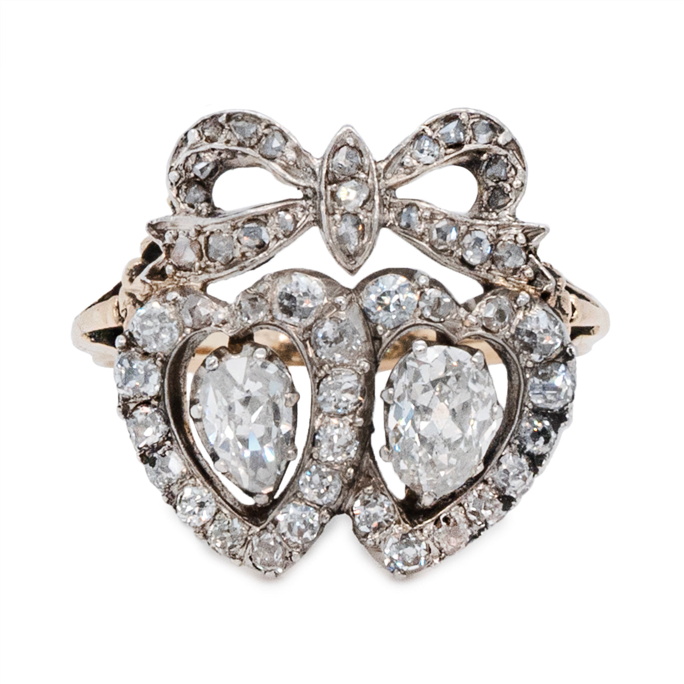 Diamond Double Heart Ring-Charlotte Sayers Antique Jewellery