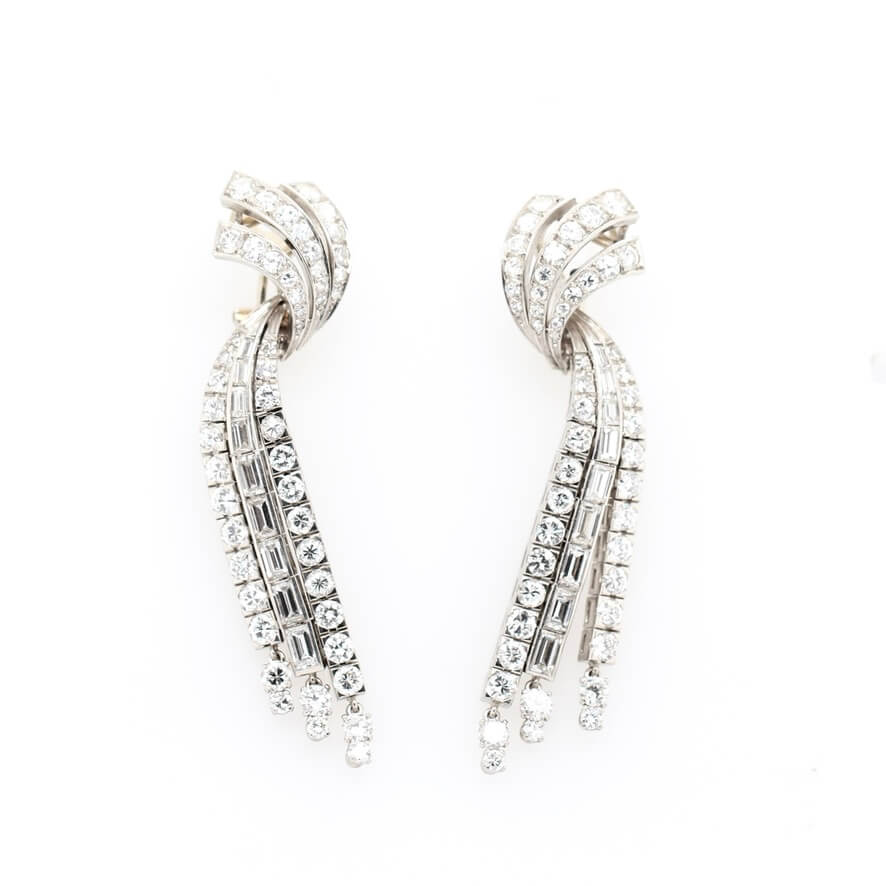 Diamond Drop Earrings-Charlotte Sayers Antique Jewellery