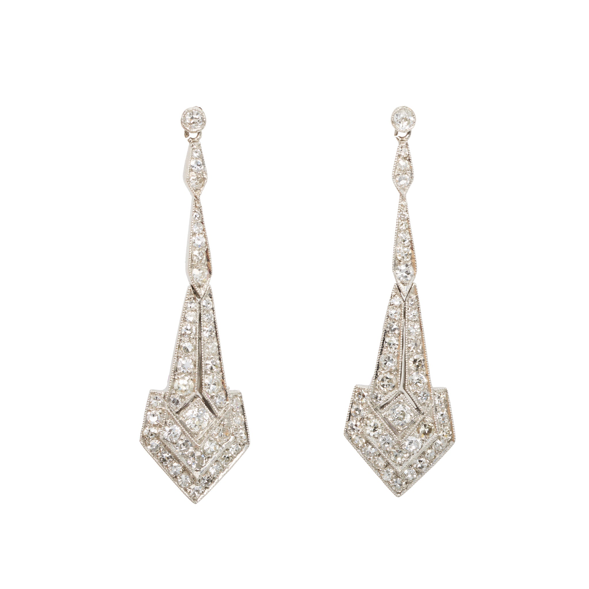Diamond Drop Earrings-Charlotte Sayers Antique Jewellery