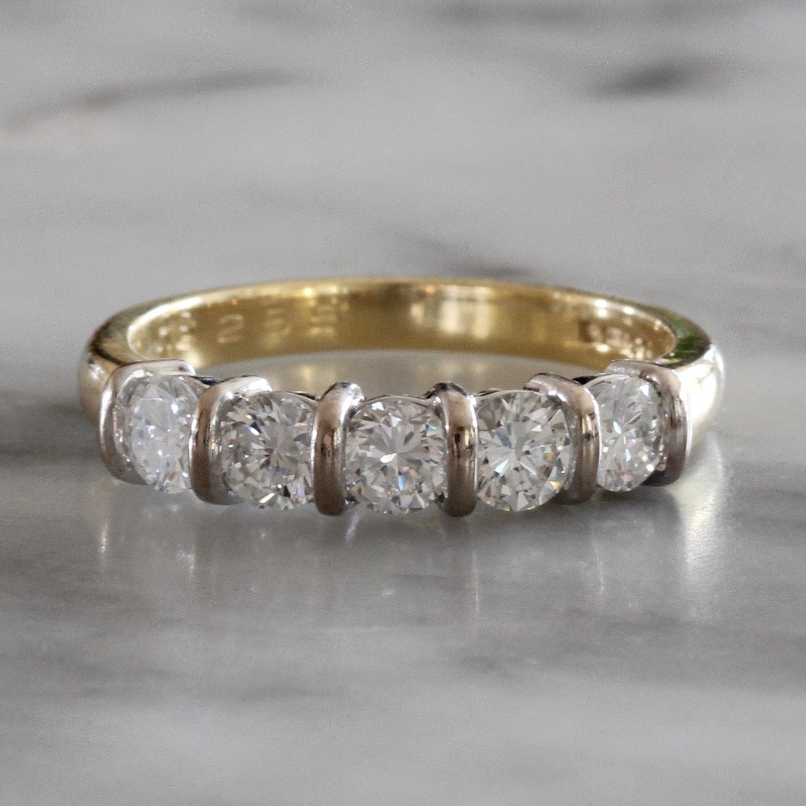 Diamond Five Stone Modern Ring-Charlotte Sayers Antique Jewellery