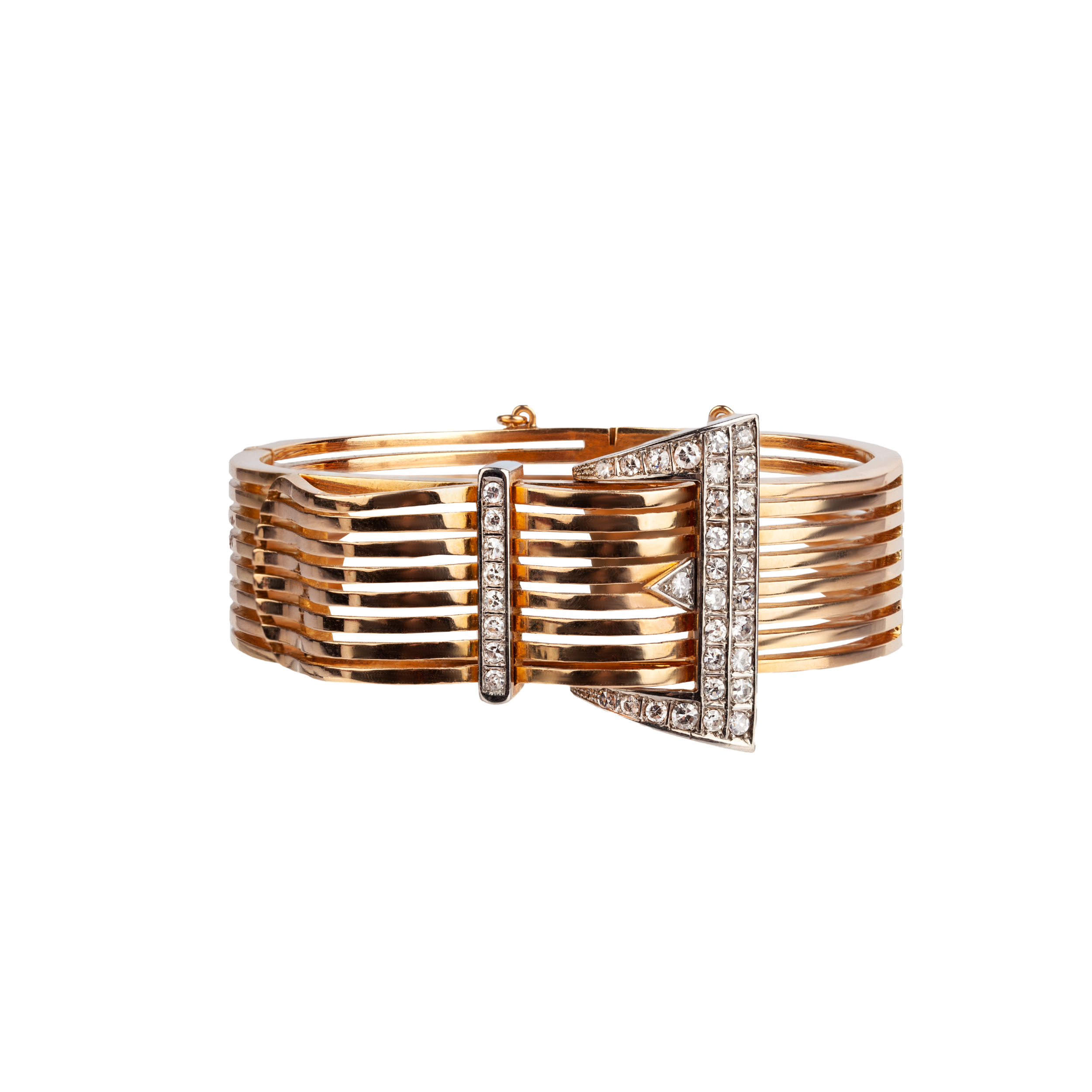 Diamond Gold Buckle Bangle-Charlotte Sayers Antique Jewellery