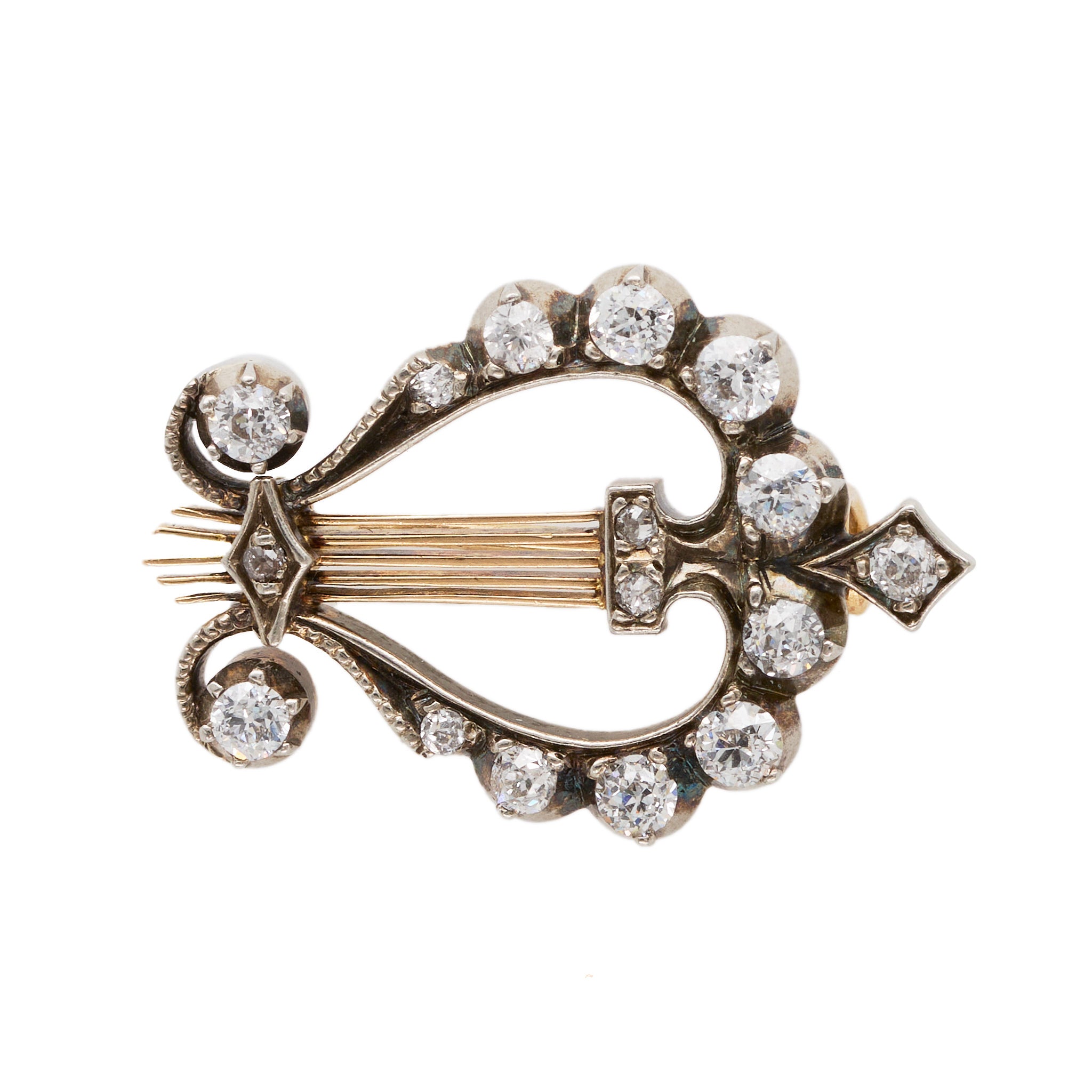 Diamond Lyre Brooch-Charlotte Sayers Antique Jewellery