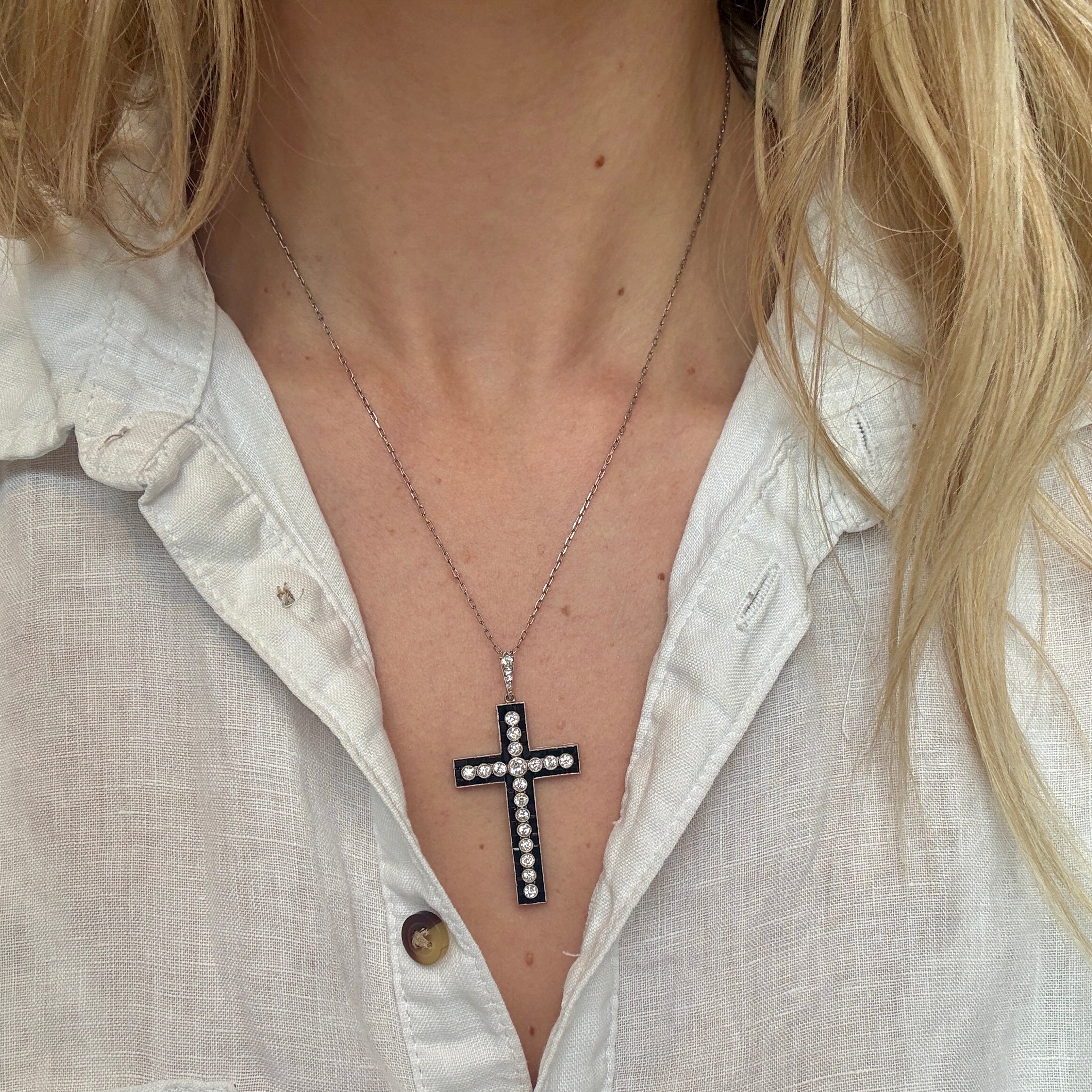 Diamond Onyx Cross-Charlotte Sayers Antique Jewellery