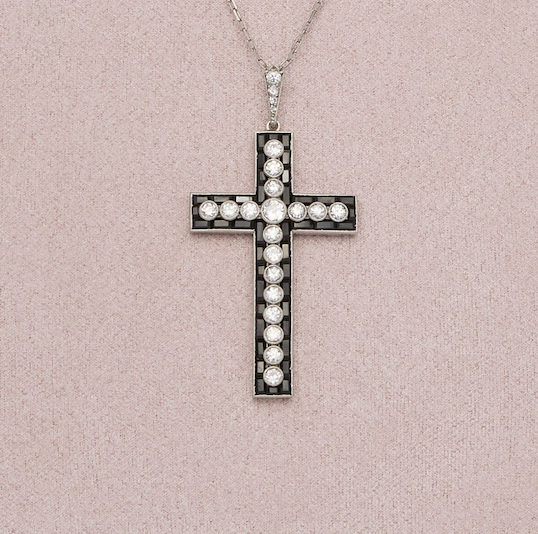 Diamond Onyx Cross-Charlotte Sayers Antique Jewellery