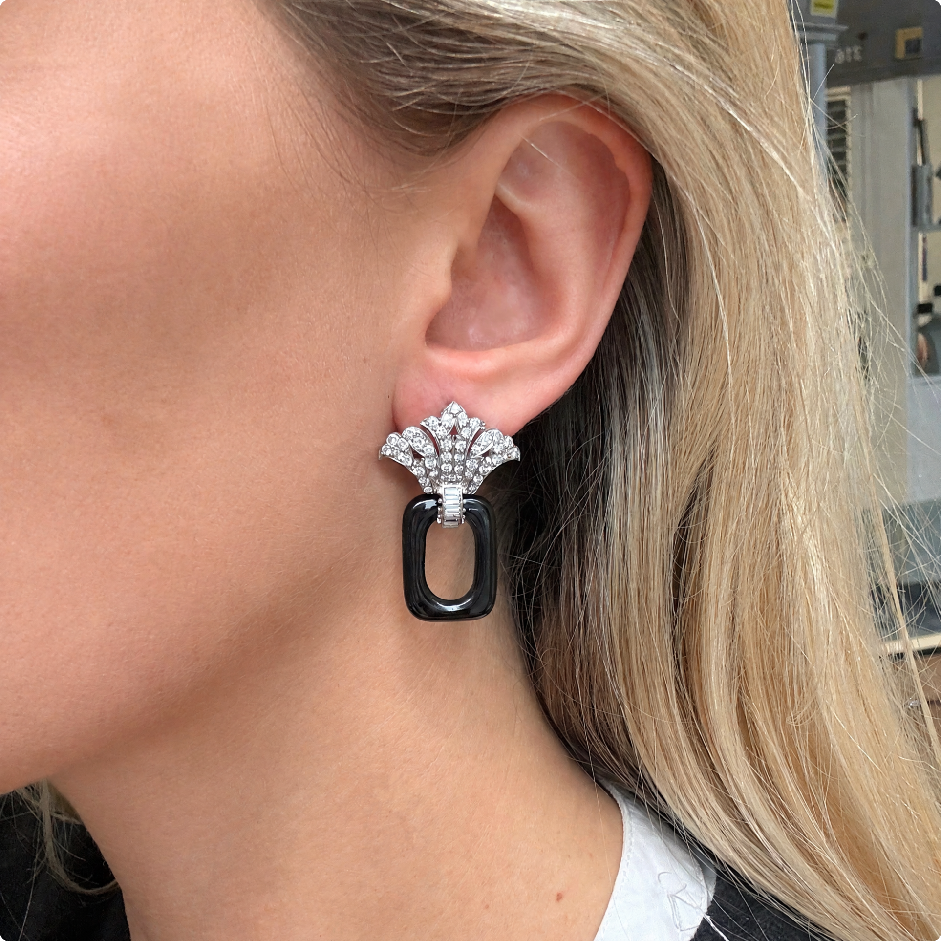 Diamond Onyx Earrings-Charlotte Sayers Antique Jewellery