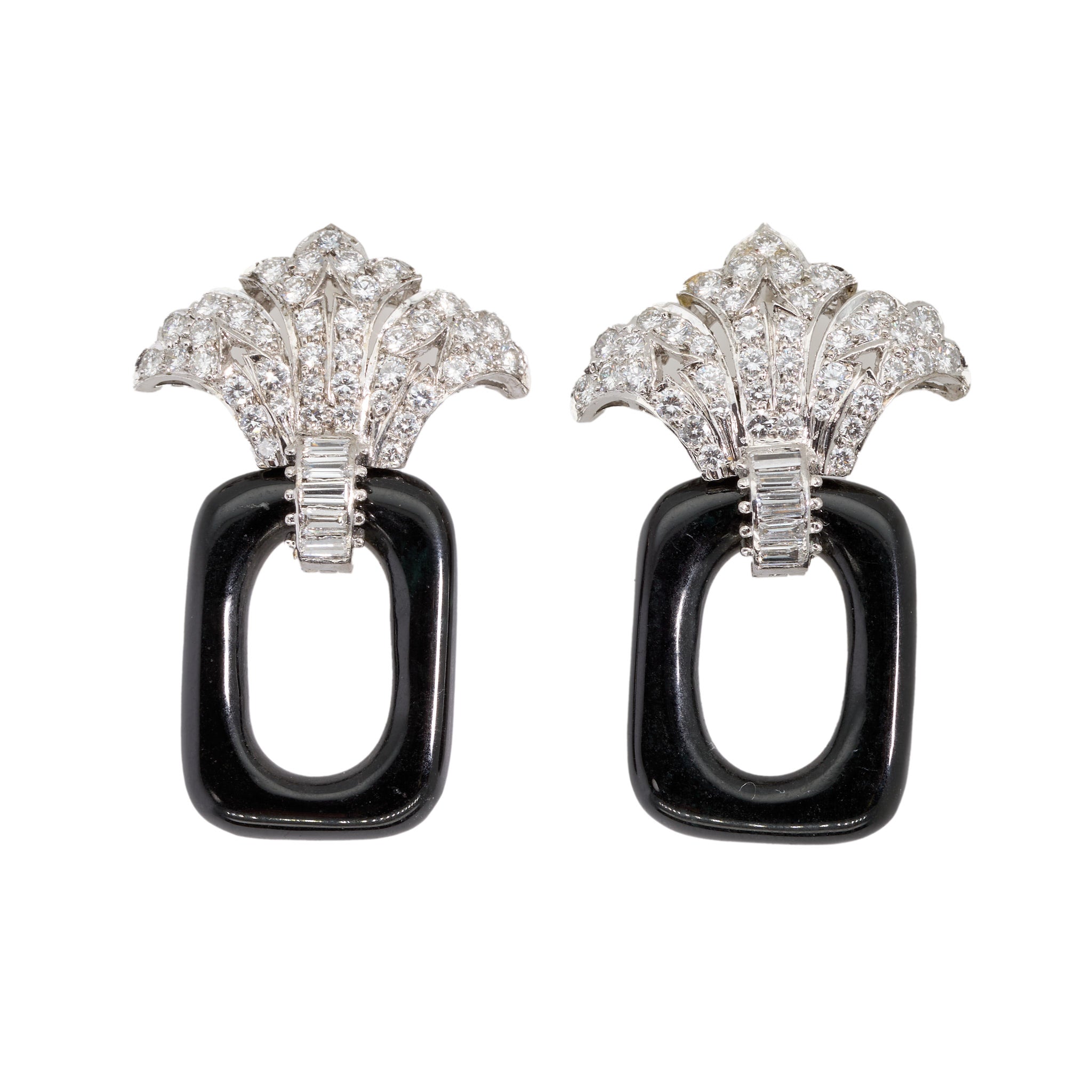 Diamond Onyx Earrings-Charlotte Sayers Antique Jewellery