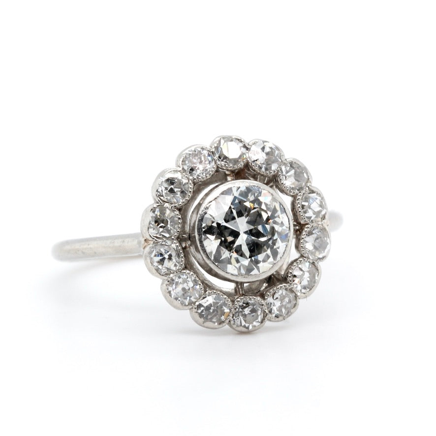 Diamond Platinum Cluster Ring-Charlotte Sayers Antique Jewellery