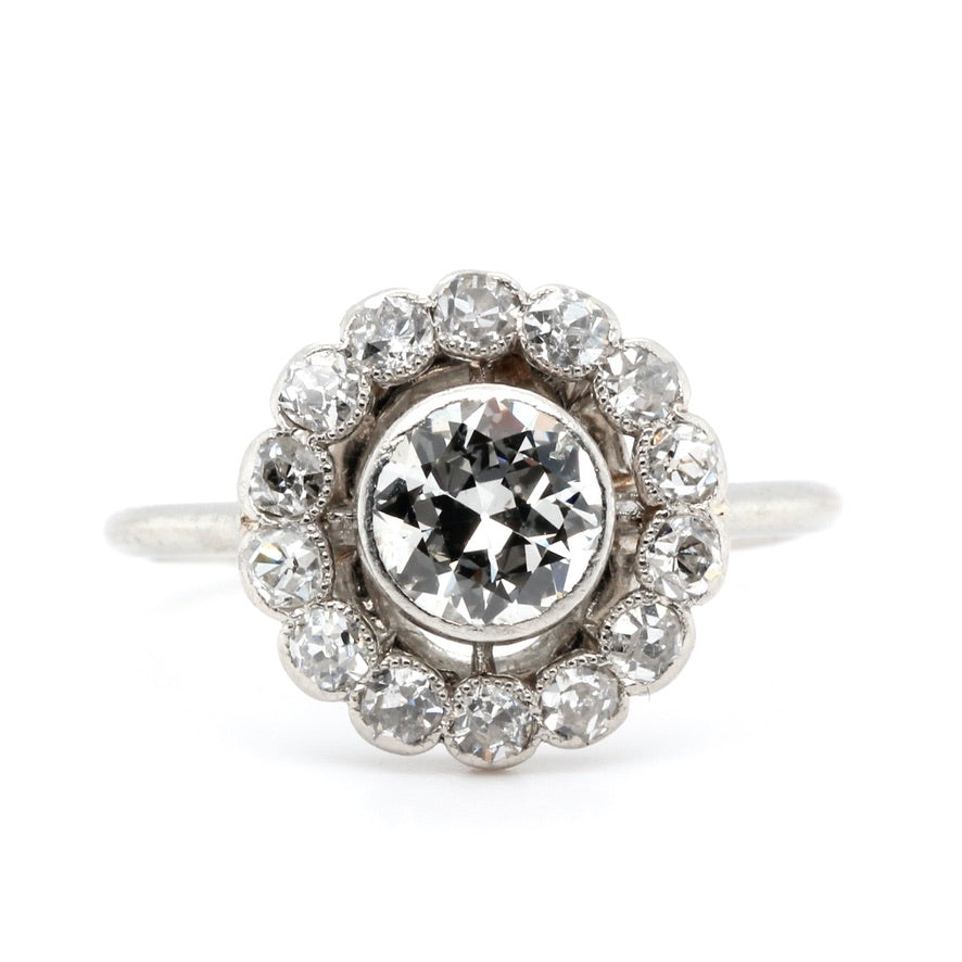 Diamond Platinum Cluster Ring-Charlotte Sayers Antique Jewellery