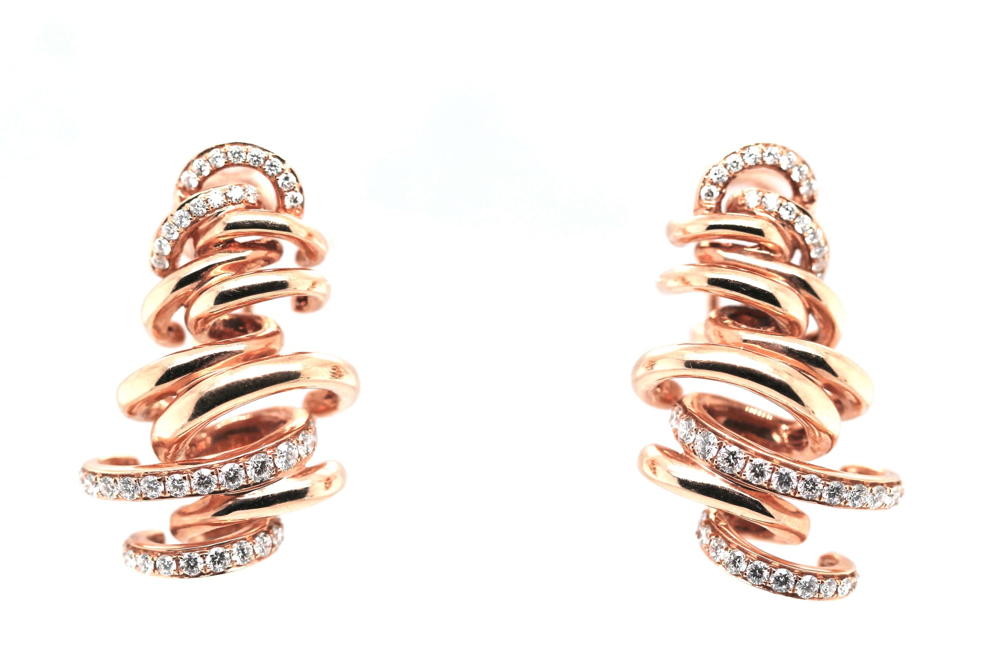 Diamond Spiral Earrings-Charlotte Sayers Antique Jewellery
