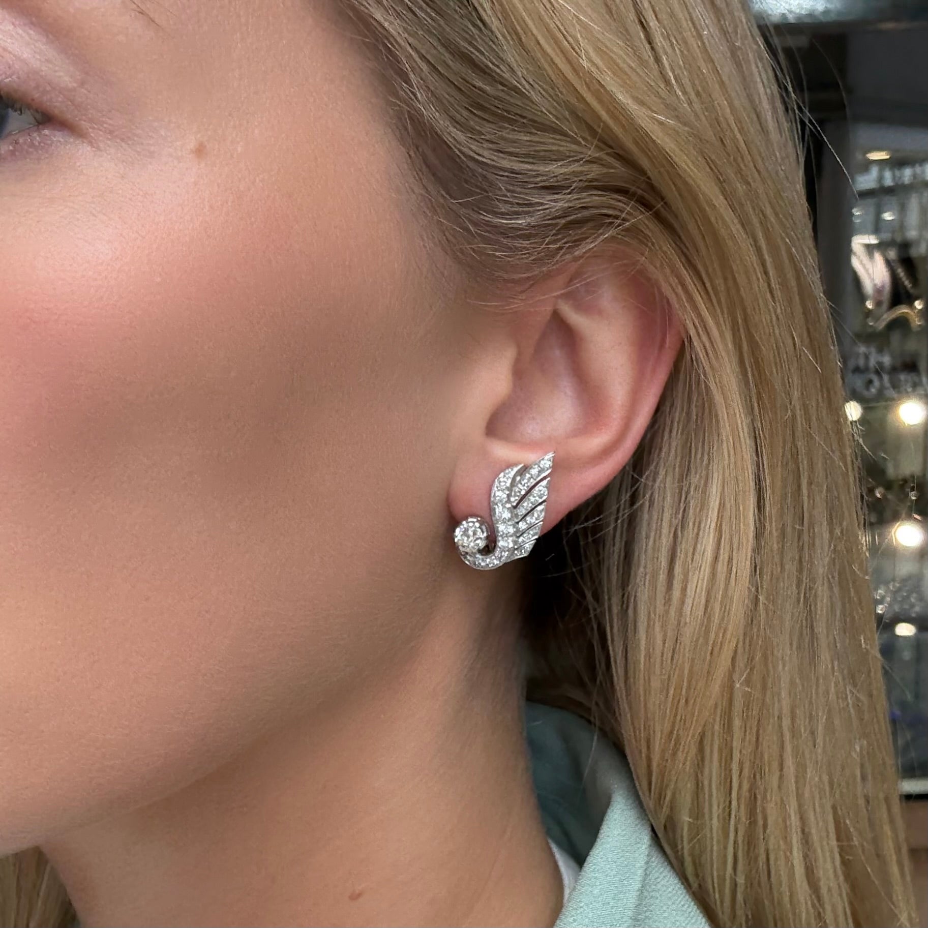 Diamond Wing Earrings-Charlotte Sayers Antique Jewellery