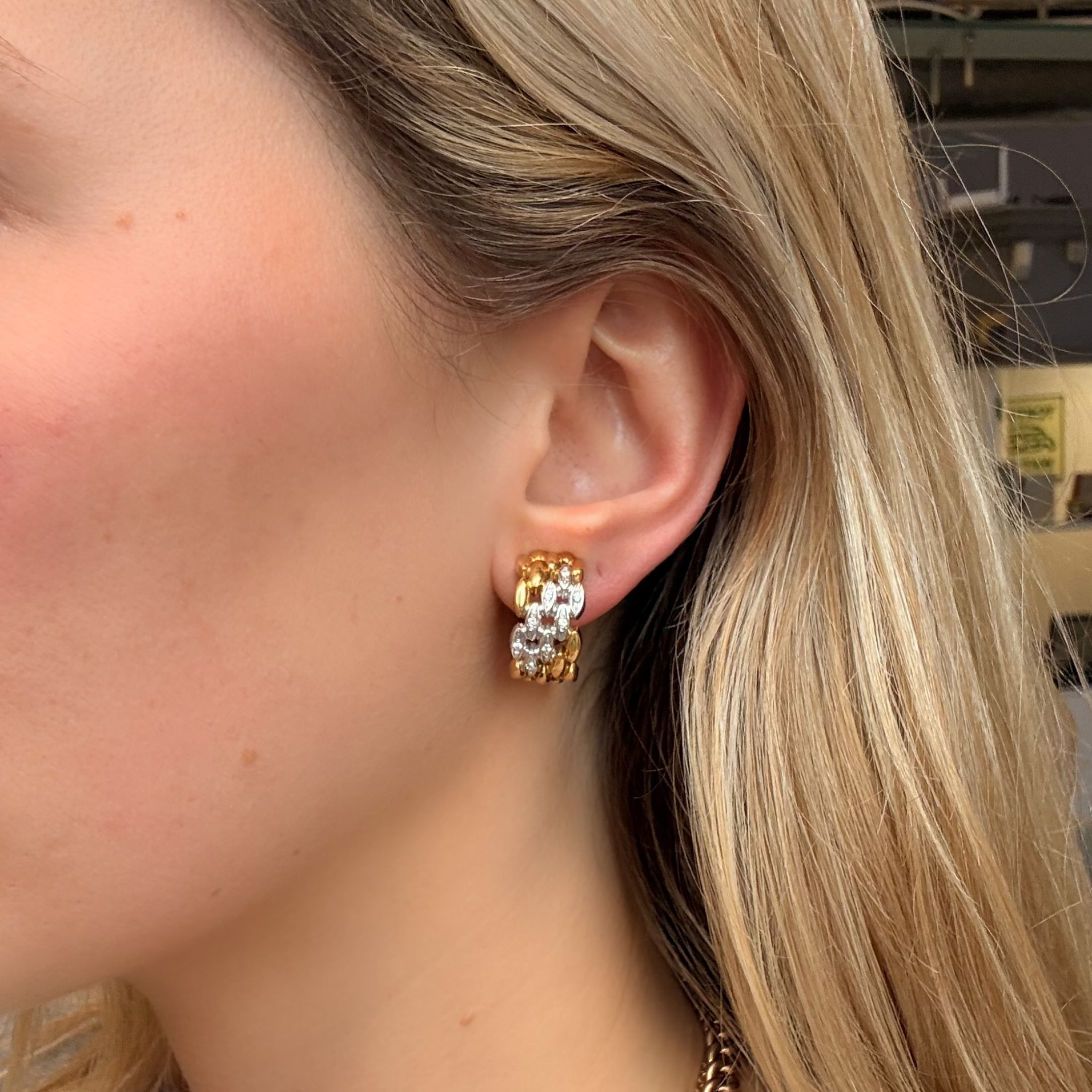 Diamond and Gold Clip Hoop Earrings-Charlotte Sayers Antique Jewellery