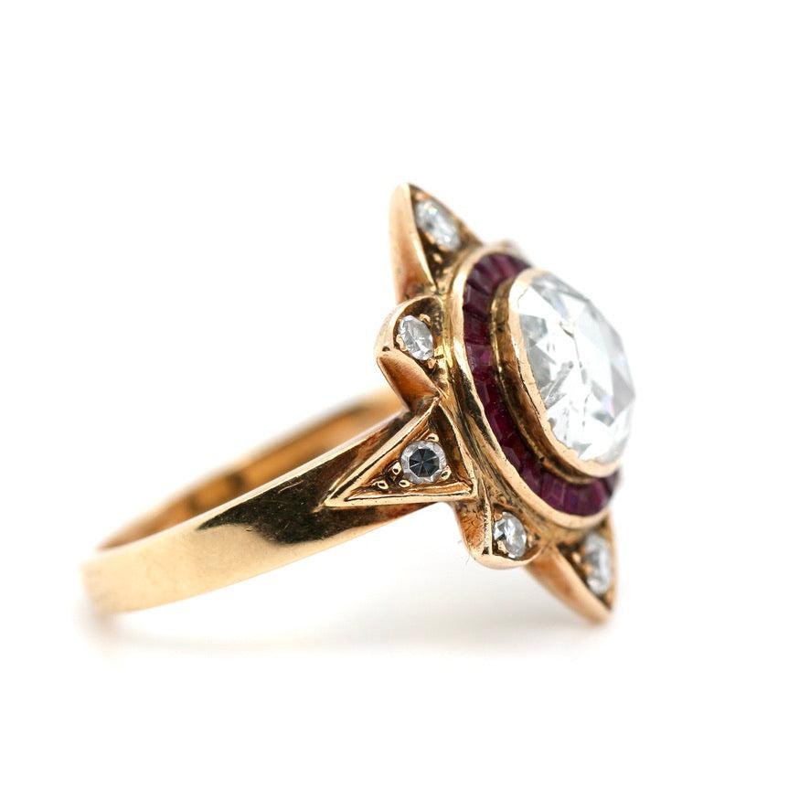 Diamond and Ruby Cluster Ring-Charlotte Sayers Antique Jewellery