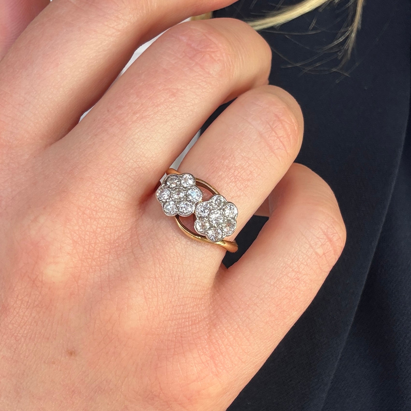 Double Flower Diamond Ring-Charlotte Sayers Antique Jewellery