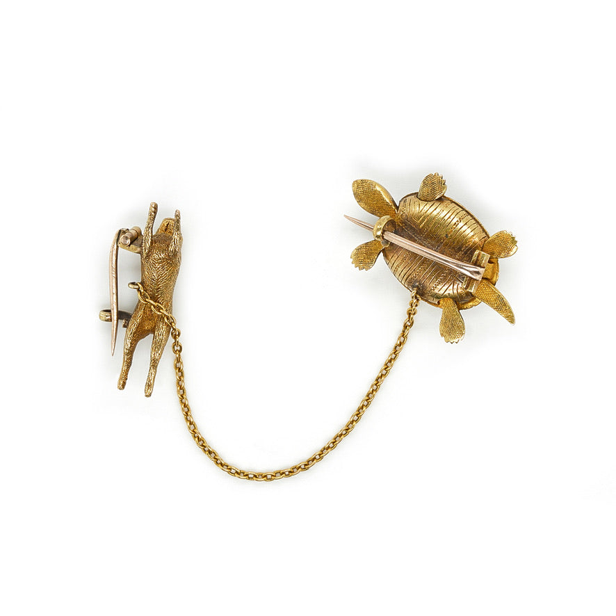 Victorian Hare and Tortoise Brooch