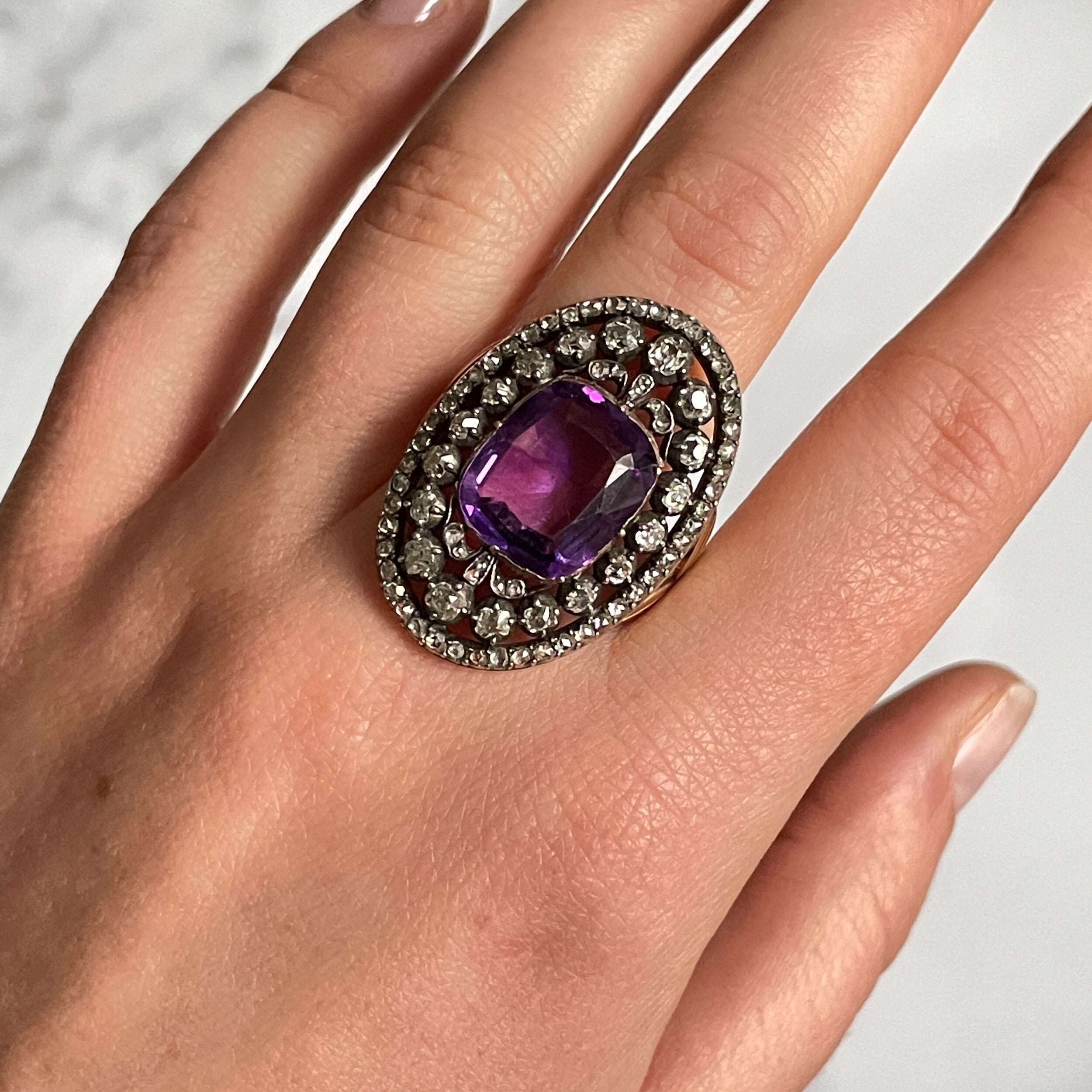 Early 19th Century Amethyst and Diamond Plaque Ring-Charlotte Sayers Antique Jewellery