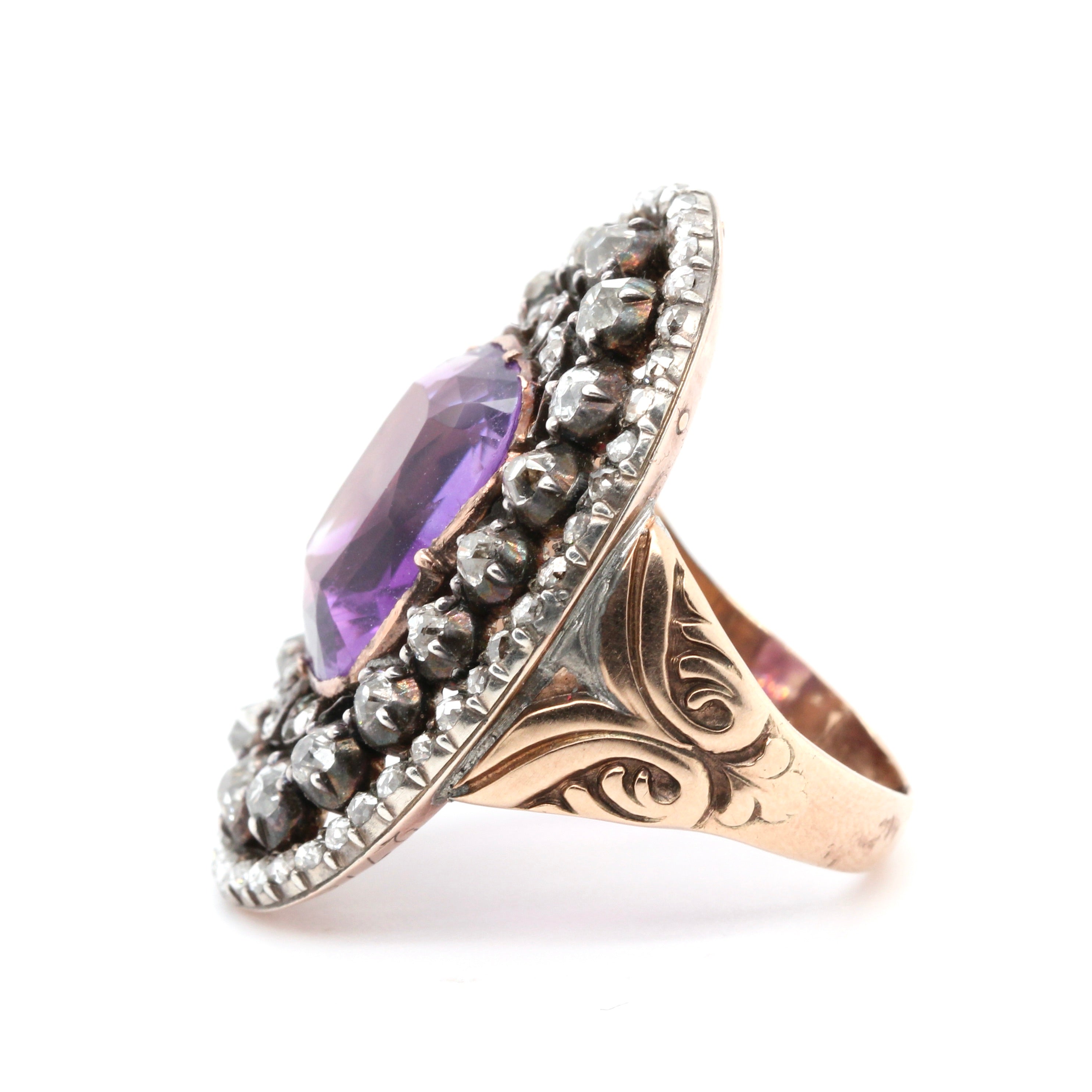 Early 19th Century Amethyst and Diamond Plaque Ring-Charlotte Sayers Antique Jewellery