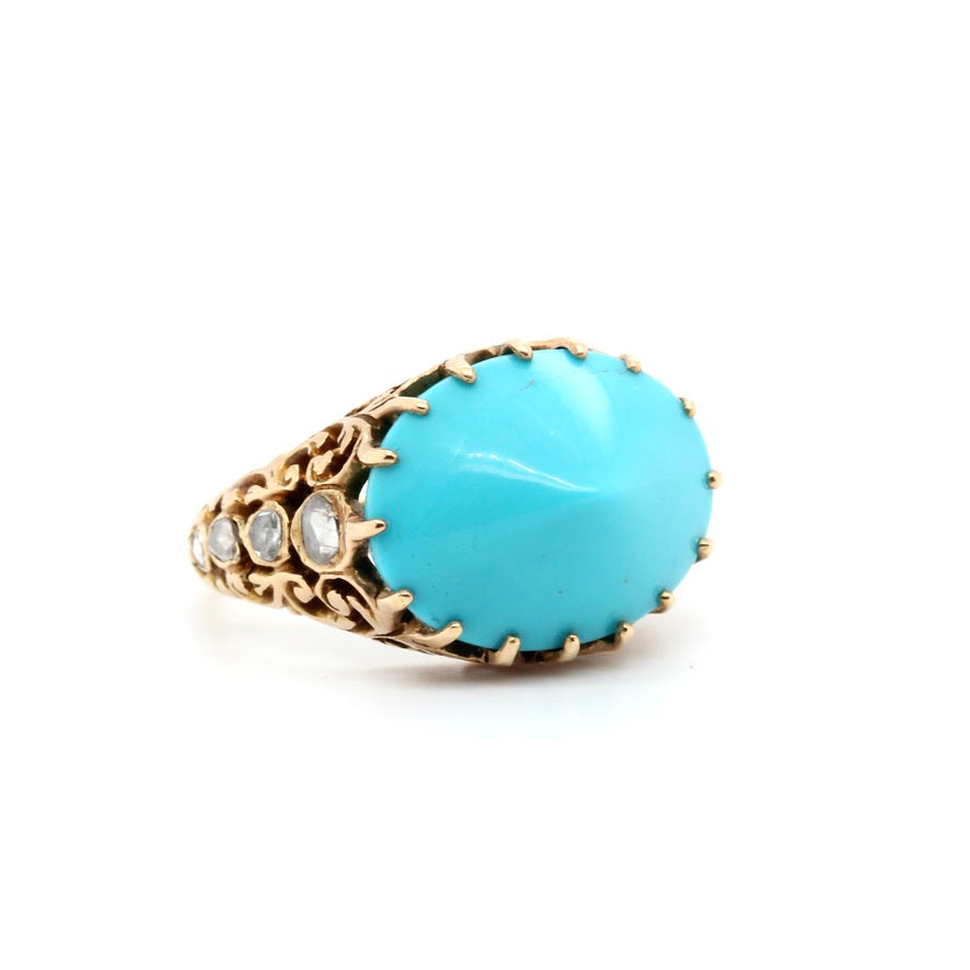 Early 20th Century Turquoise and Diamond Ring-Charlotte Sayers Antique Jewellery