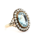 Early Victorian Aquamarine Pearl Ring-Charlotte Sayers Antique Jewellery