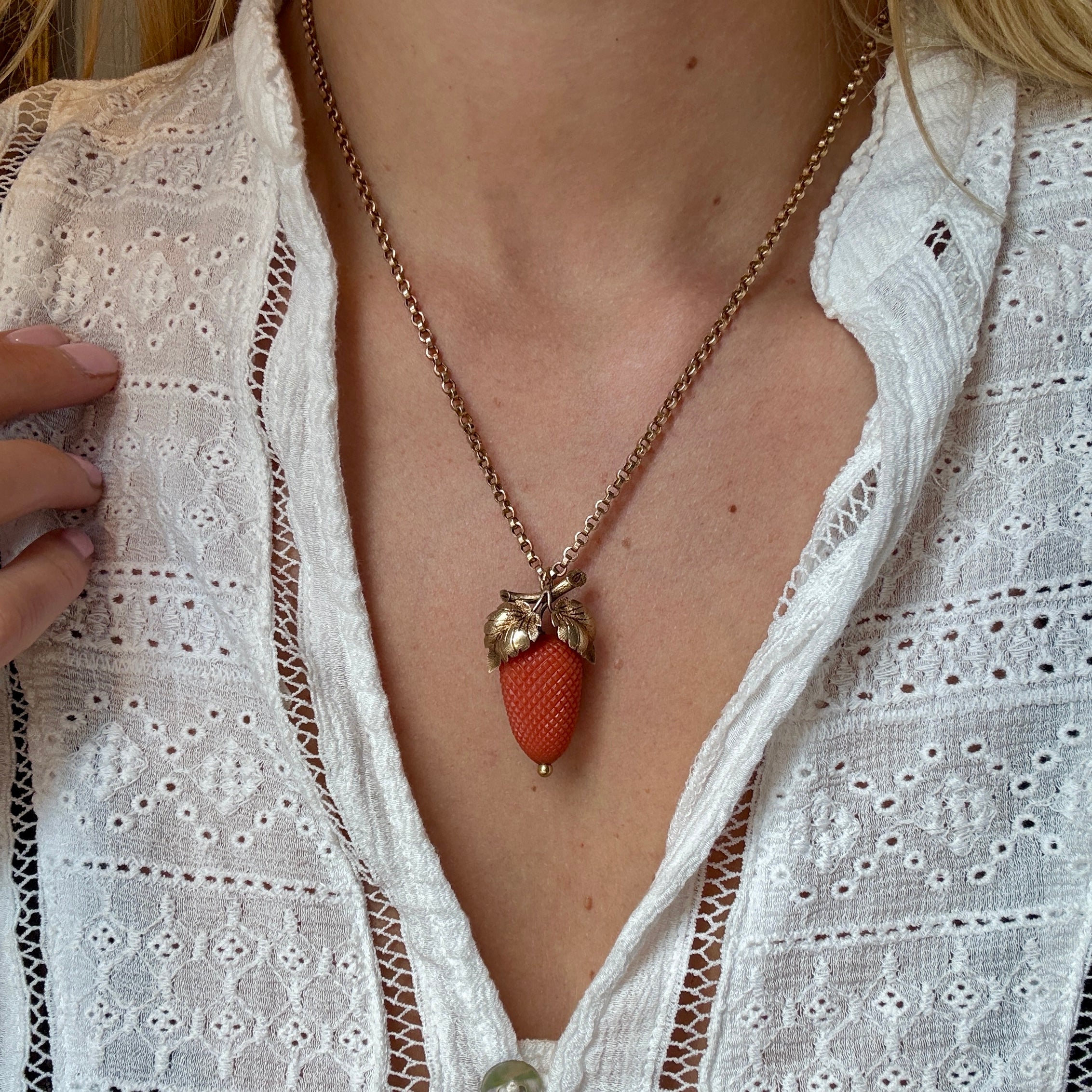 Early Victorian Coral Strawberry Pendant-Charlotte Sayers Antique Jewellery