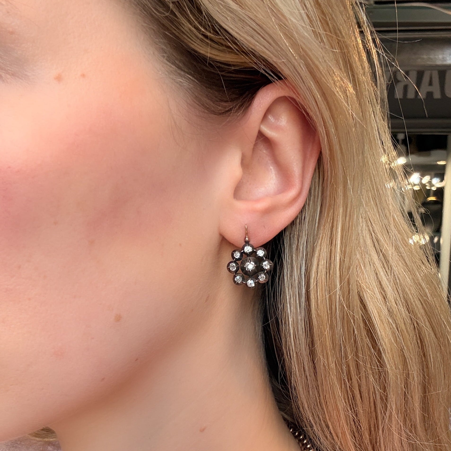 Early Victorian Diamond Cluster Earrings-Charlotte Sayers Antique Jewellery