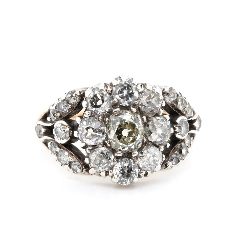 Early Victorian Diamond Flower Cluster Ring-Charlotte Sayers Antique Jewellery