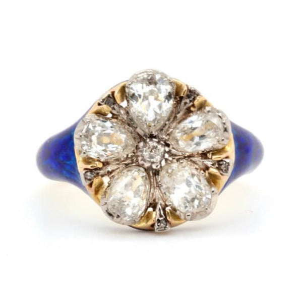 Early Victorian Diamond and Enamel Pansy Ring-Charlotte Sayers Antique Jewellery