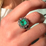Early Victorian Emerald and Old Cut Diamond Cluster Ring-Charlotte Sayers Antique Jewellery