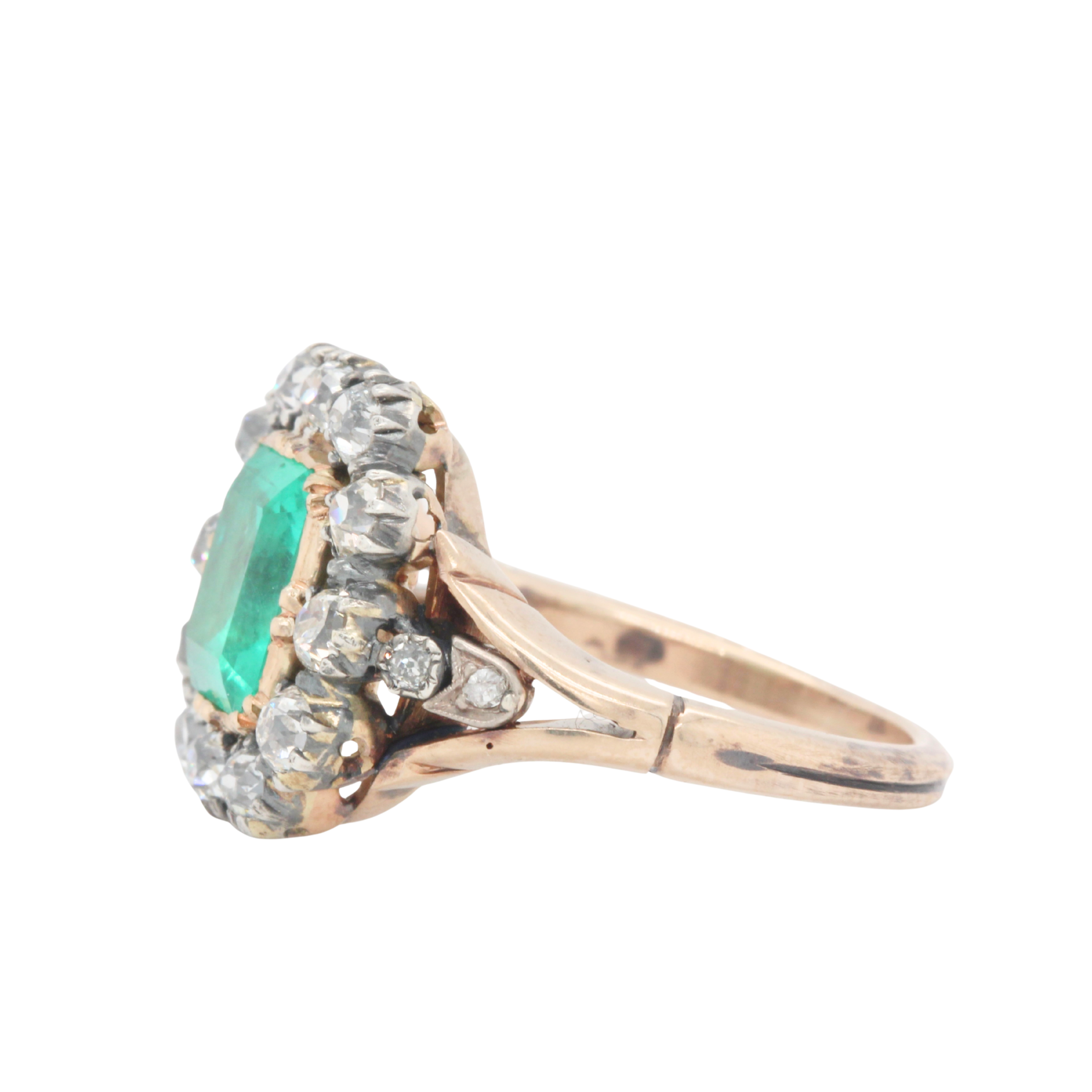 Early Victorian Emerald and Old Cut Diamond Cluster Ring-Charlotte Sayers Antique Jewellery