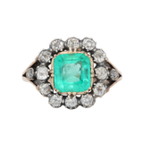 Early Victorian Emerald and Old Cut Diamond Cluster Ring-Charlotte Sayers Antique Jewellery