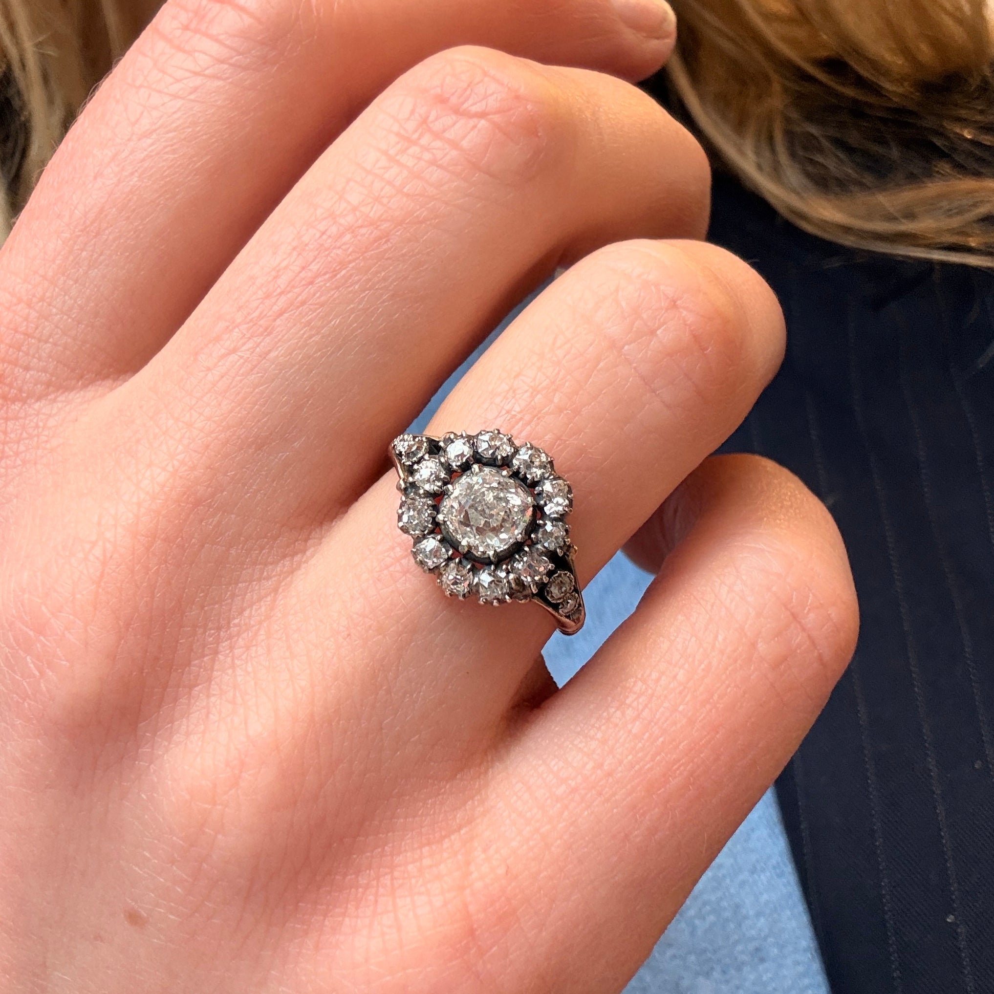 Early Victorian Old Cut Diamond Cluster Ring-Charlotte Sayers Antique Jewellery