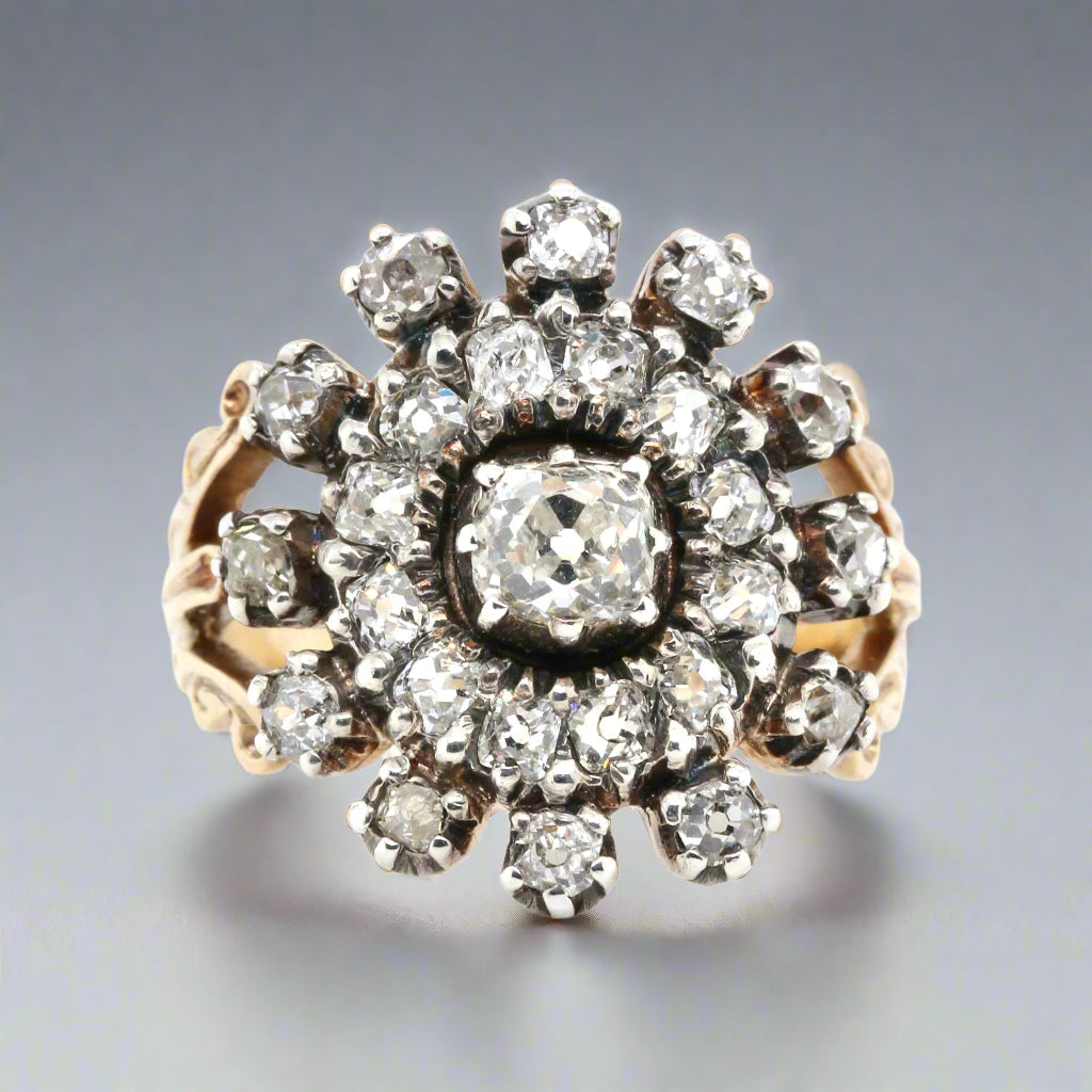 Early Victorian Old Cut Diamond Cluster Ring-Charlotte Sayers Antique Jewellery