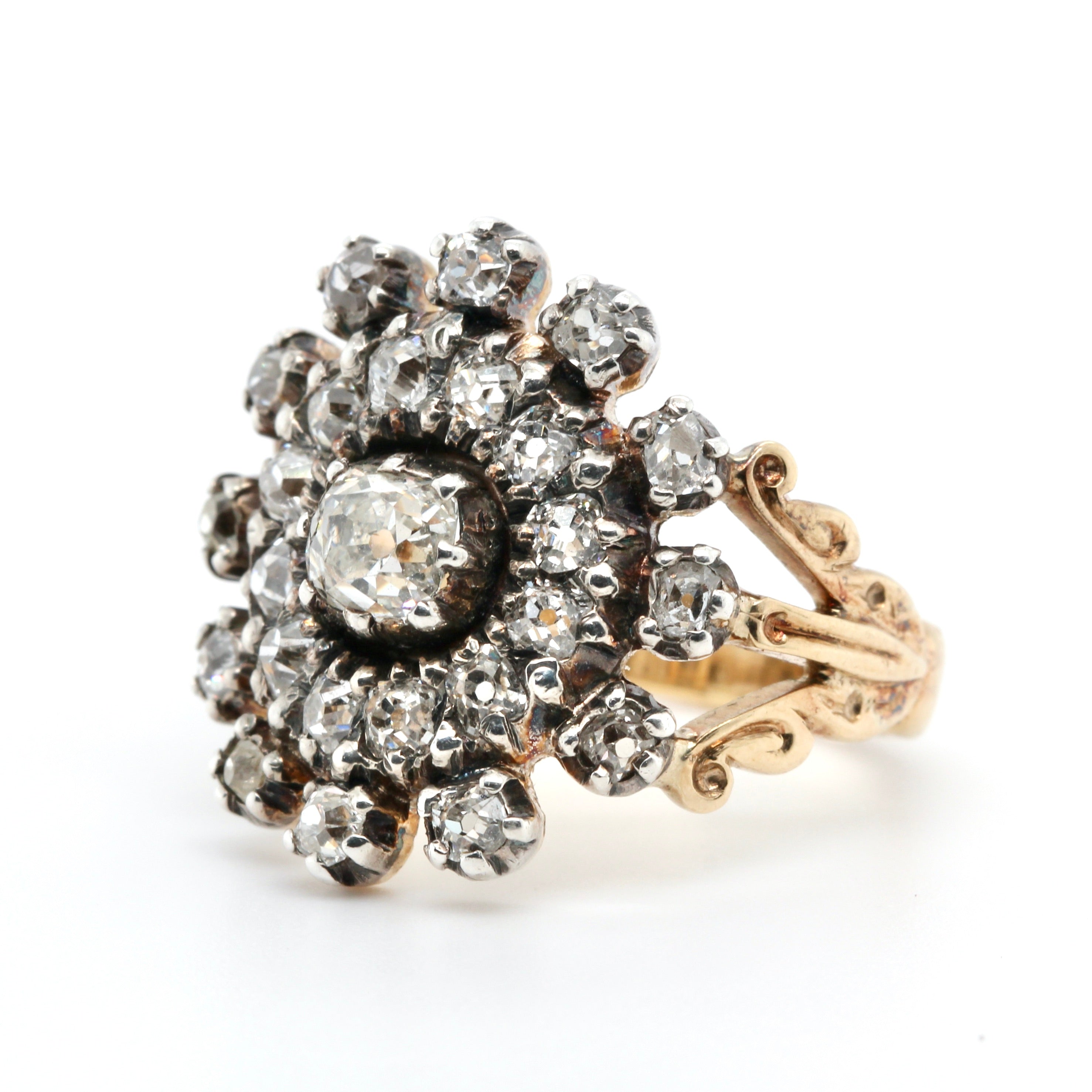 Early Victorian Old Cut Diamond Cluster Ring-Charlotte Sayers Antique Jewellery