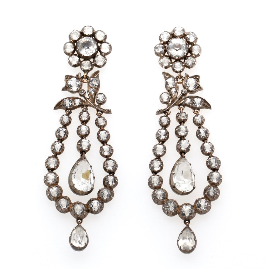 Early Victorian Paste Drop Earrings-Charlotte Sayers Antique Jewellery