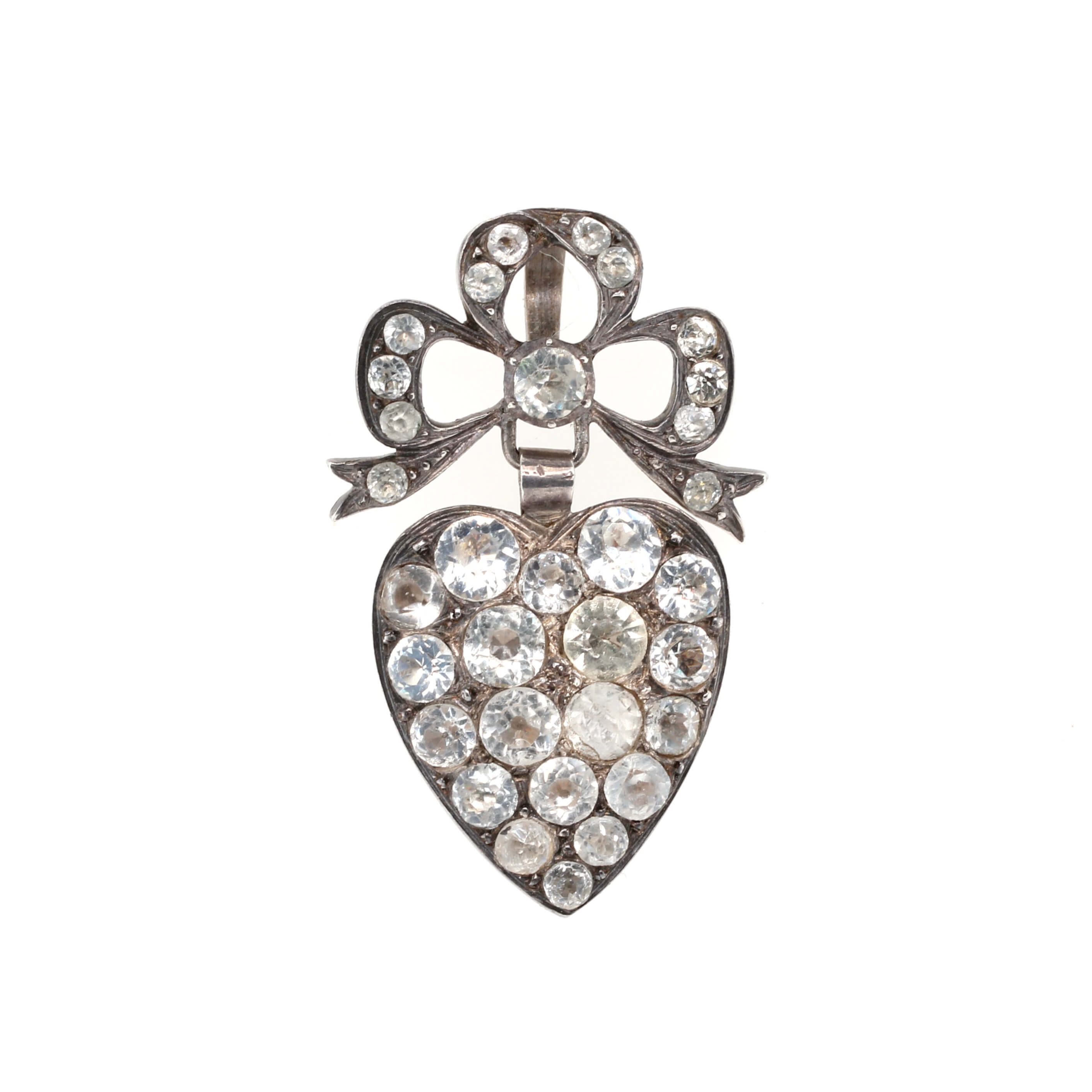 Early Victorian Paste Heart and Bow Pendant-Charlotte Sayers Antique Jewellery