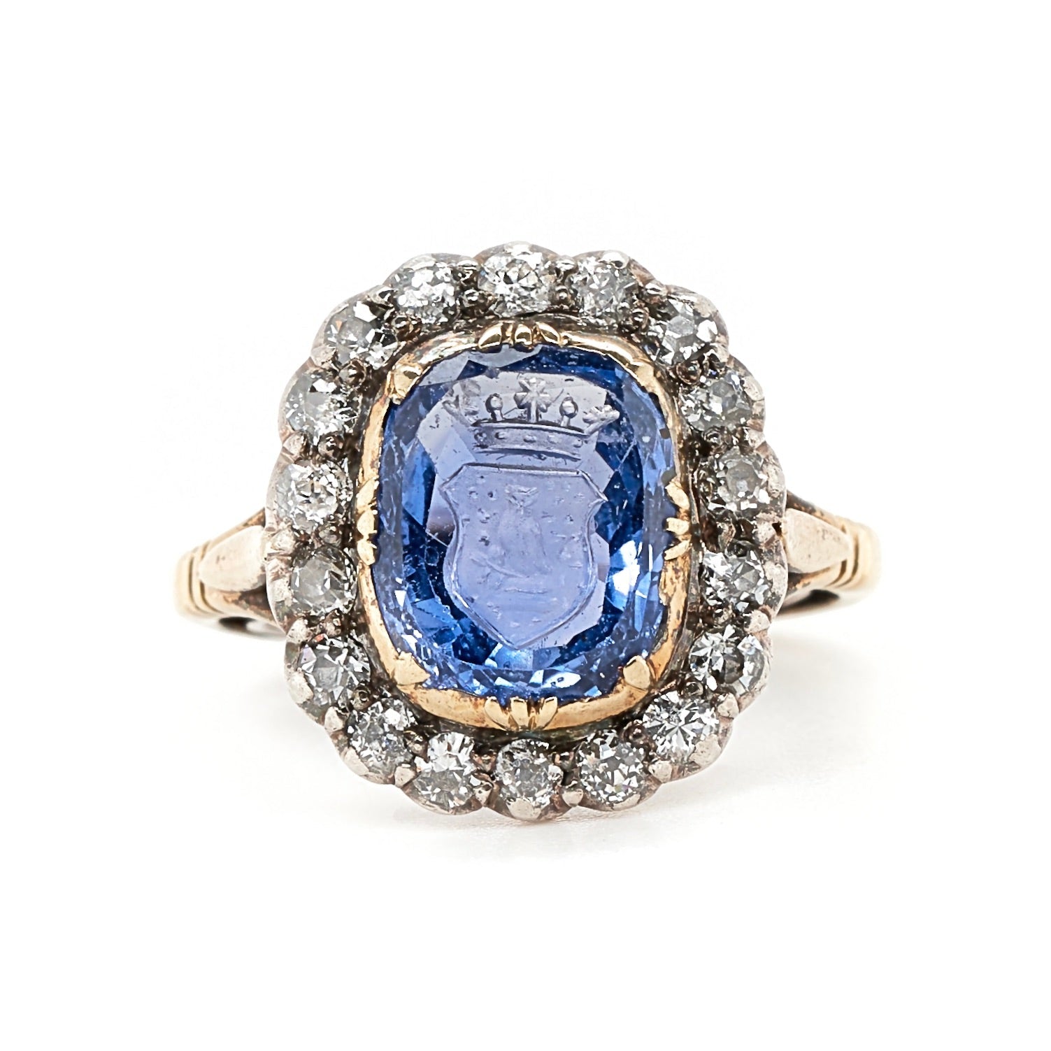 Early Victorian Sapphire Intaglio and Diamond Ring-Charlotte Sayers Antique Jewellery