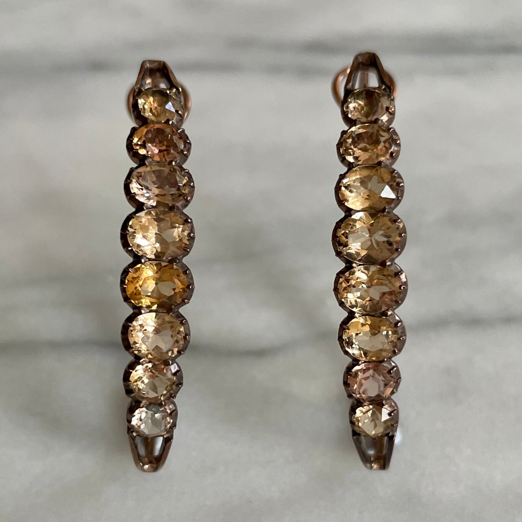 Early Victorian Topaz Hoop Earrings-Charlotte Sayers Antique Jewellery