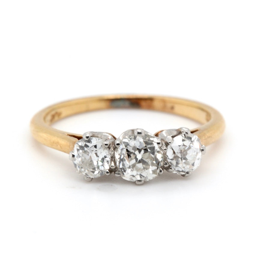 Edwardian 3 Stone Diamond Ring-Charlotte Sayers Antique Jewellery