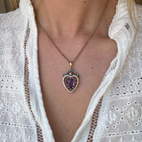 Edwardian Amethyst Enamel and Diamond Heart Pendant-Charlotte Sayers Antique Jewellery