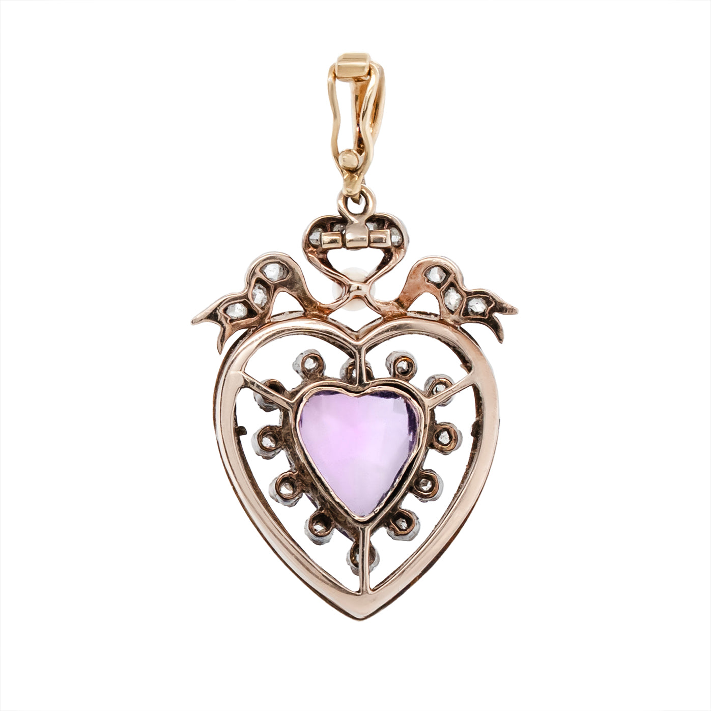 Edwardian Amethyst Enamel and Diamond Heart Pendant-Charlotte Sayers Antique Jewellery
