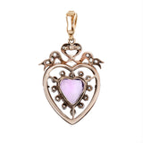 Edwardian Amethyst Enamel and Diamond Heart Pendant-Charlotte Sayers Antique Jewellery