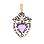 Edwardian Amethyst Enamel and Diamond Heart Pendant-Charlotte Sayers Antique Jewellery