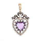 Edwardian Amethyst Enamel and Diamond Heart Pendant-Charlotte Sayers Antique Jewellery