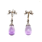 Edwardian Amethyst and Diamond Bow Drop Earrings-Charlotte Sayers Antique Jewellery