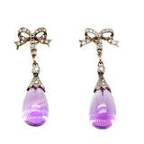 Edwardian Amethyst and Diamond Bow Drop Earrings-Charlotte Sayers Antique Jewellery