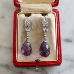 Edwardian Amethyst and Diamond Earrings-Charlotte Sayers Antique Jewellery