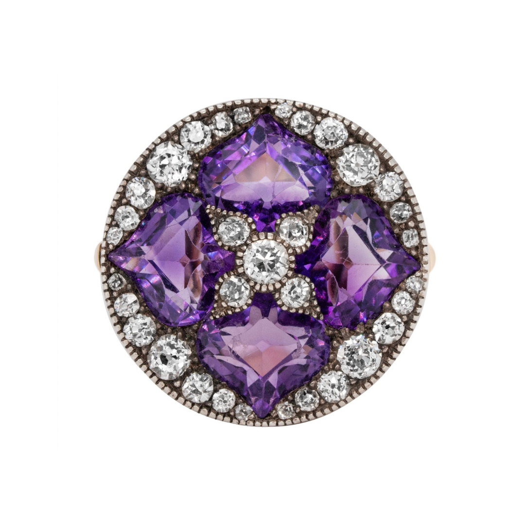 Edwardian Amethyst and Diamond Ring-Charlotte Sayers Antique Jewellery