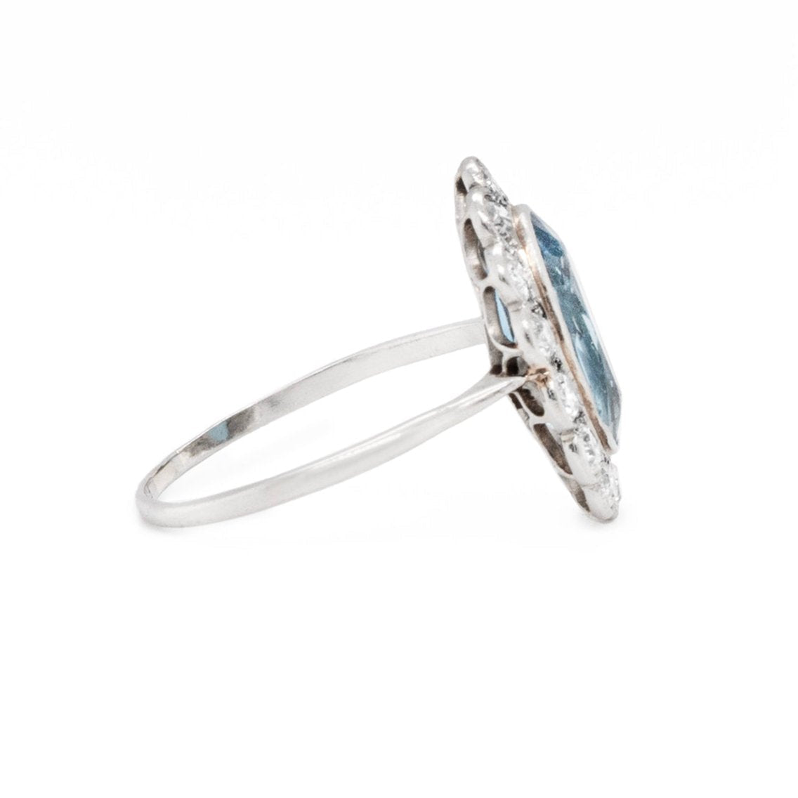 Edwardian Aquamarine and Diamond Cluster Ring-Charlotte Sayers Antique Jewellery